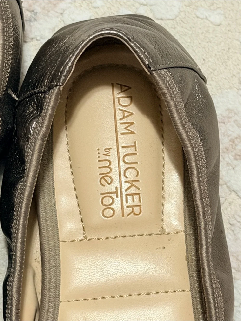 me too Metallic Bronze Leather Buckle Ballet Flats